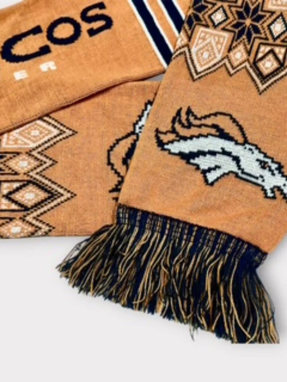 Forever Collectibles Denver Broncos Scarf Snowflakes Fringe Orange and Navy